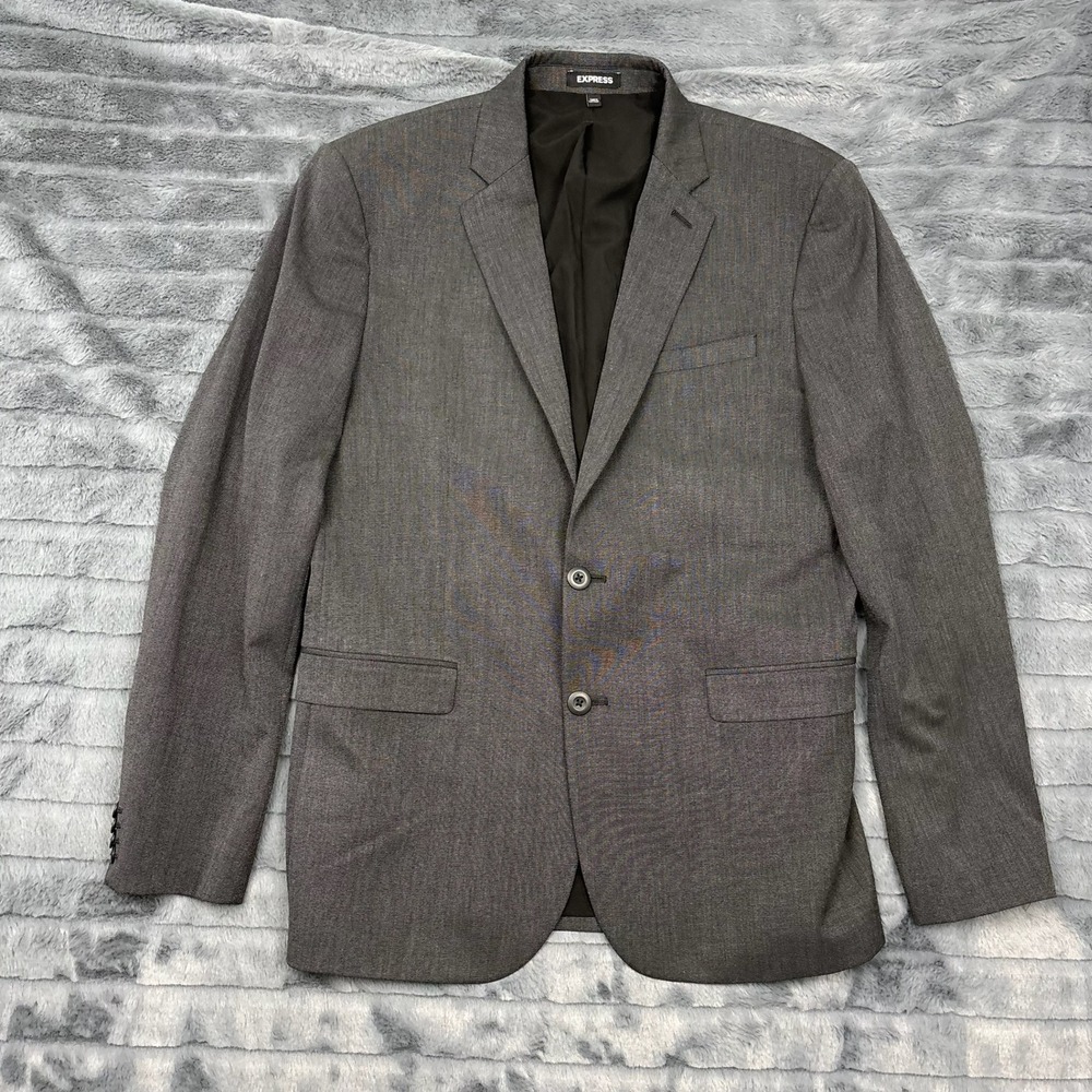 Express Blazer Mens 40R Charcoal Gray Slim Fit Two Button Stretch Suit Jacket